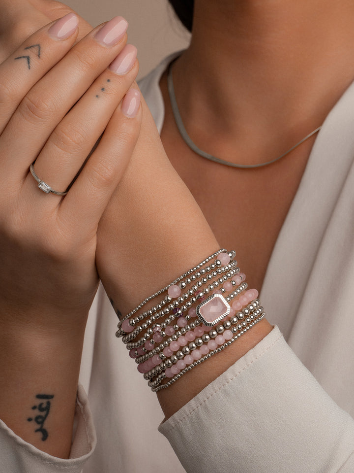 Edelsteen armbanden in zilver kleur met rose quartz #kleur_zilver